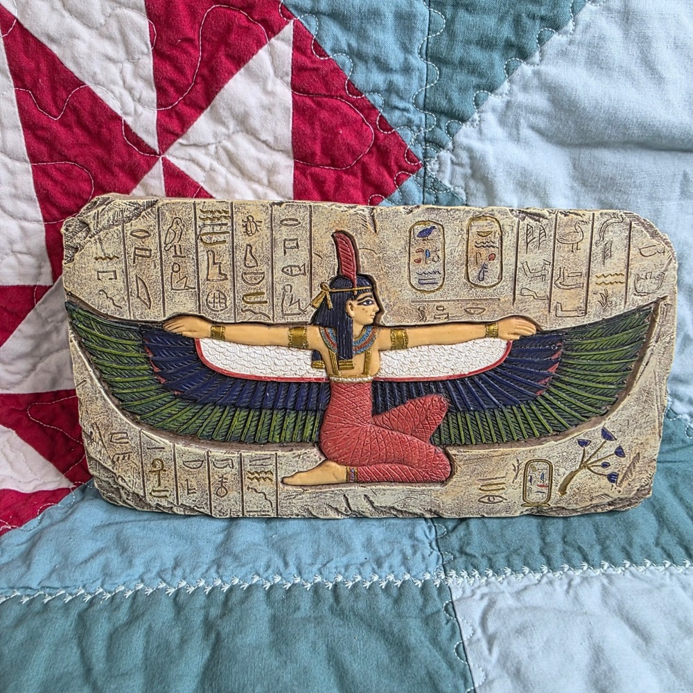 Veronese Egyptian Goddess Maat Winged Plaque Wall Hanging 2001 Hieroglyphics